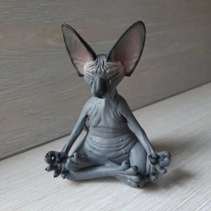 Whimsical Buddha Sphynx Cat Figurine – Meditation Yoga Happy Cat Sculpture for Garden & Home Decor