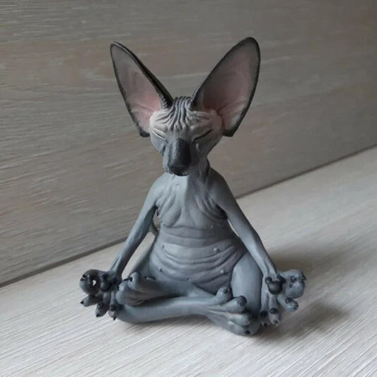Whimsical Buddha Sphynx Cat Figurine – Meditation Yoga Happy Cat Sculpture for Garden & Home Decor