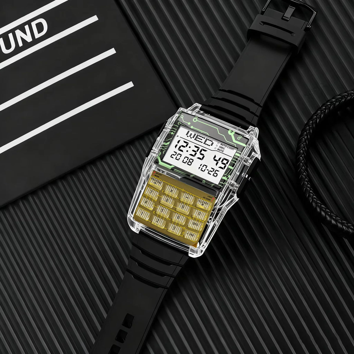Transparent Plastic Calculator Watch - Men’s Multifunction Luminous LED Digital Computer-Style Wristwatch