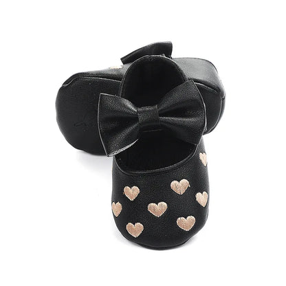 Baby Girls Shoes - Classic Dress Style with Cute Bow-Knot Heart, Anti-Slip Soft Sole First Walkers for Infants 0-18m