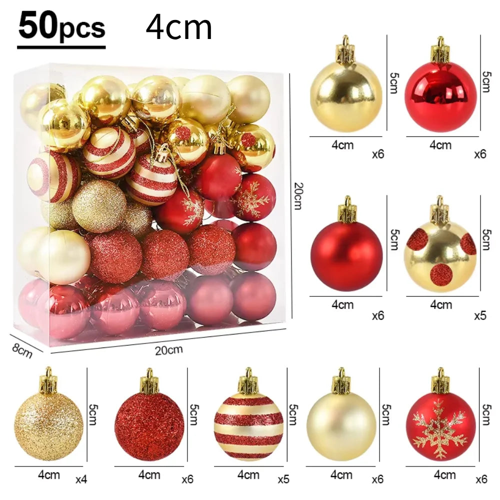 50PCS Christmas Tree Ornaments – Hanging Balls Baubles for Xmas 2025 Home Decor & 2026 New Year Gifts
