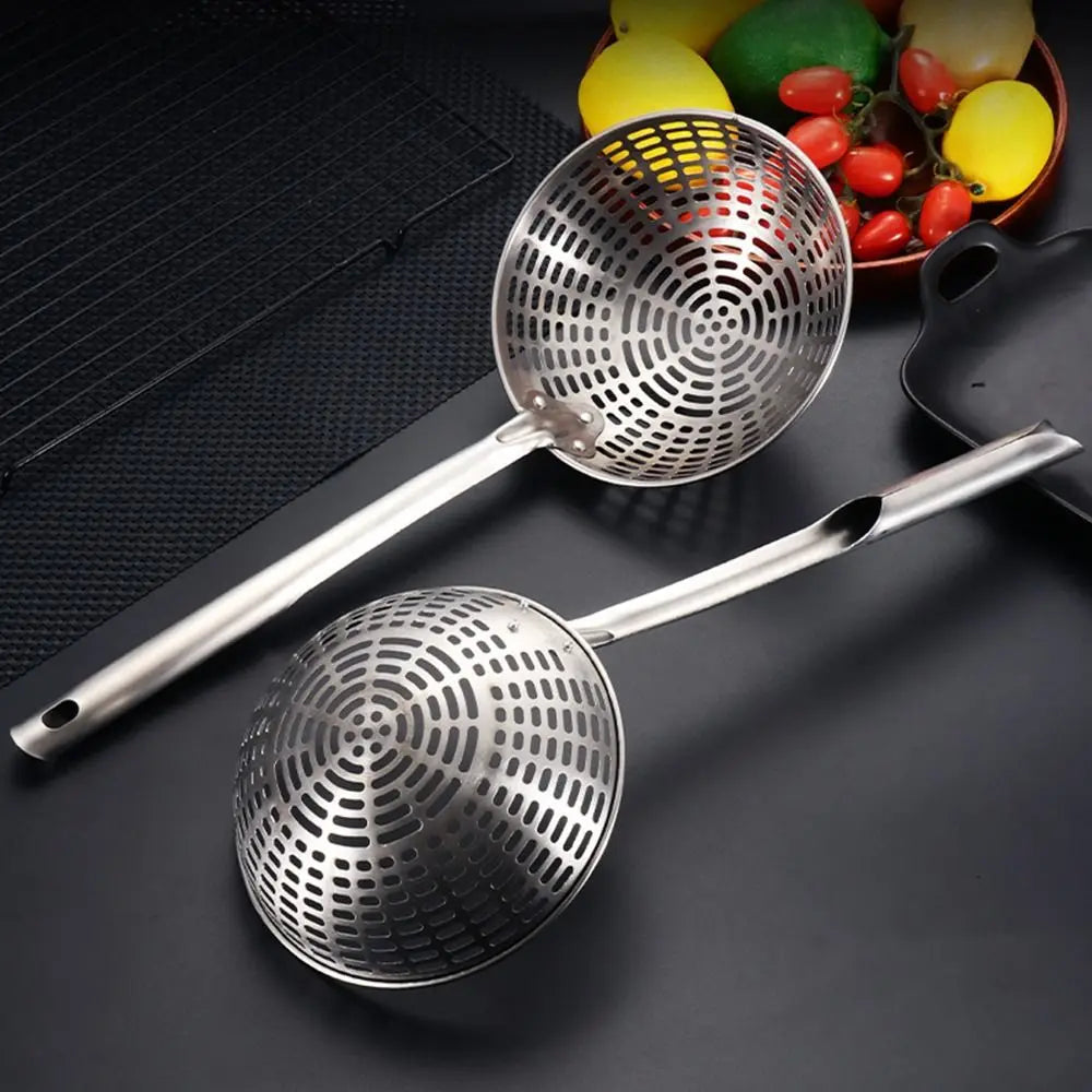 Stainless Steel Colander with Long Handle – Oil Frying Food Net Sieve & Leaky Spoon Kitchen Tool for Cooking