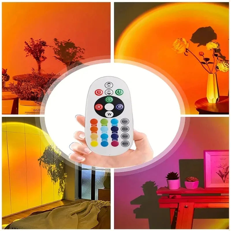Vibrant Sunset Projection Light - 16 Color Spectrum LED with USB Remote Control, Dynamic Color Changing Light for Warm Home Ambiance