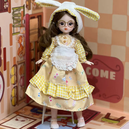 30cm 1/6 BJD Ball Jointed Doll – Starry Gray Eyes with Lolita Fashion Dress, DIY Toy Gift for Girls