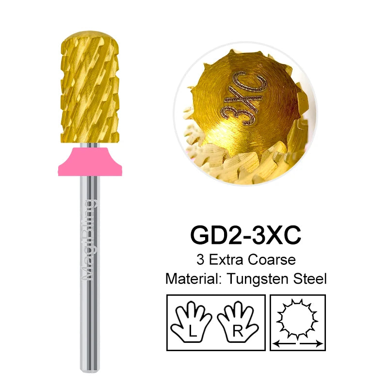 Gold Tungsten Carbide Nail Drill Bits – Large Barrel Milling Cutter, Pro Reversed Durable Grinding & Polishing Tools Accessories 4XC