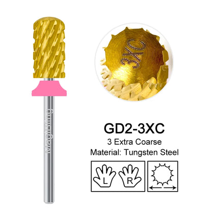 Gold Tungsten Carbide Nail Drill Bits – Large Barrel Milling Cutter, Pro Reversed Durable Grinding & Polishing Tools Accessories 4XC