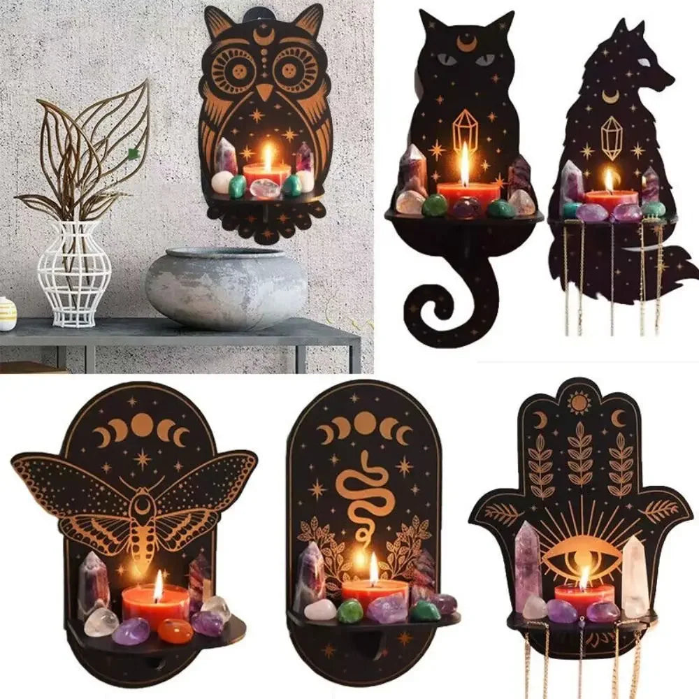 Wooden Wall Shelf Display Stand - Hanging Candle Holder & Decorative Home Storage Shelf