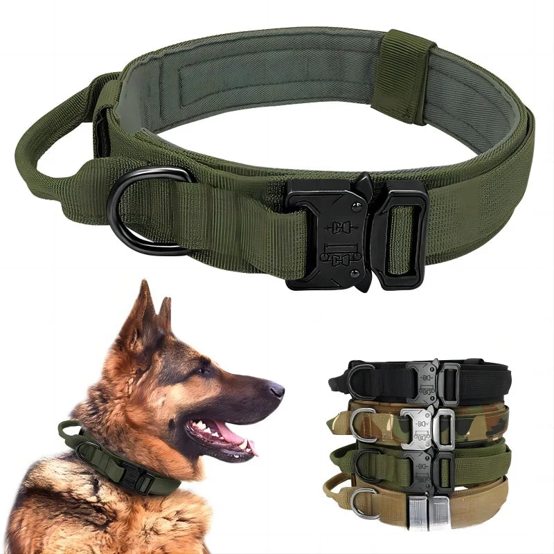 Nylon Tactical Dog Collar with Handle – Adjustable Durable Collar for Medium & Large Dogs Pet Accessories