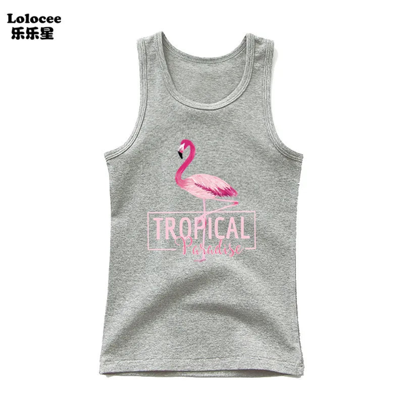 Girls Owl Print Tank Top - Sleeveless Cotton Sports Vest Shirt for Kids 3-14 Years