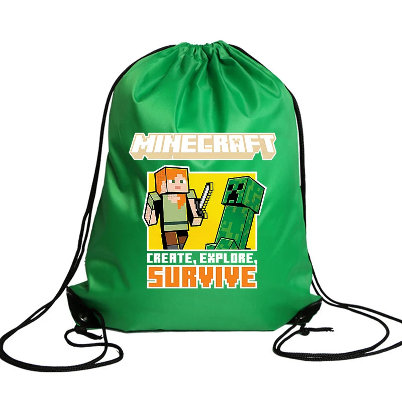 My World Kids Drawstring Bag — Waterproof Cartoon Backpack & Handbag with Kawaii Anime Figure Print for Boys & Girls