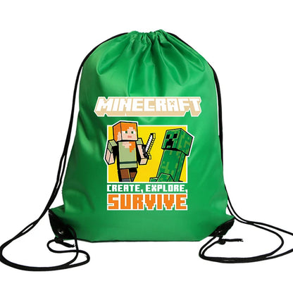 My World Kids Drawstring Bag — Waterproof Cartoon Backpack & Handbag with Kawaii Anime Figure Print for Boys & Girls