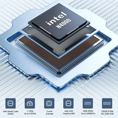 MLLSE Mini PC M2 Air – Intel Gemini Lake N4000, 6GB RAM, 128GB ROM, Dual-Band WiFi, Bluetooth, Windows 11