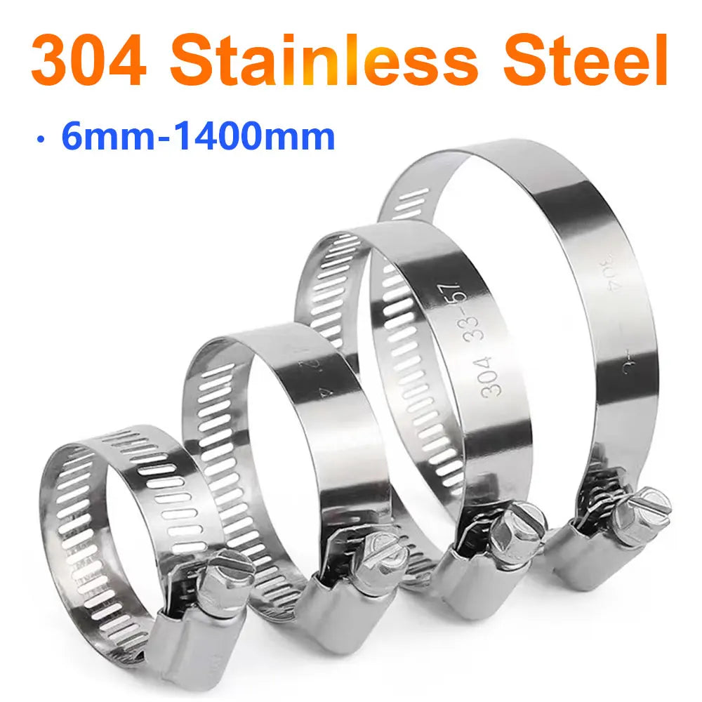 Adjustable 6mm-1400mm Hose Clamp — 304 Stainless Steel Fuel Line, Dryer Vent, Air Duct & Automotive Pipe Clip