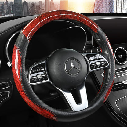 Peach Wood Grain Car Steering Wheel Cover — Non-Slip, Four Seasons, Fits 14.5-15" Wheels