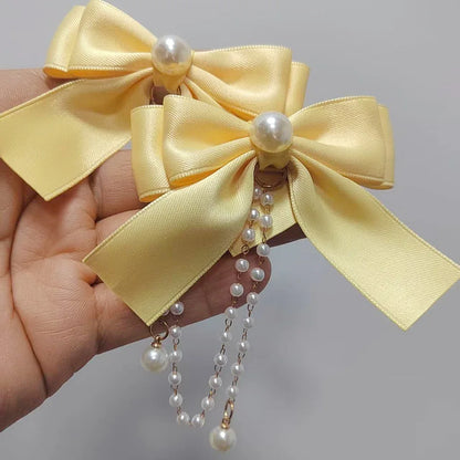 Sweet Princess Pink Pearl Bow Hair Clip – Cute Chain Hairpin for Women & Girls Back Head Fashion Hair Accessories