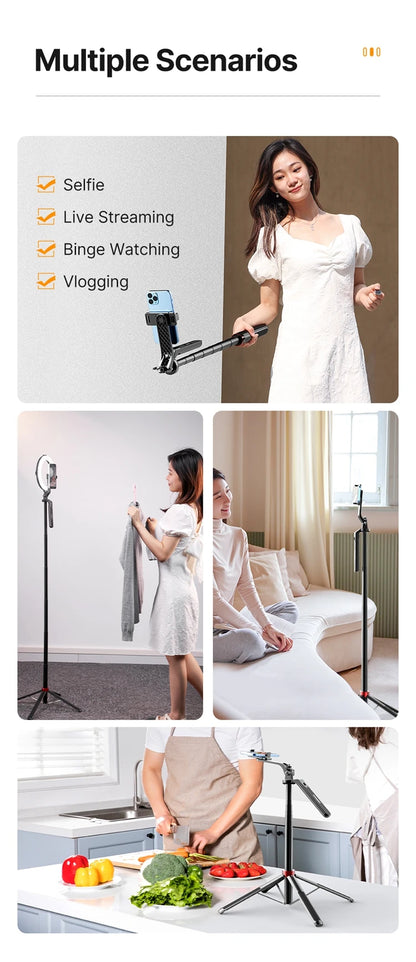 Ulanzi MA09 1.8m Selfie Stick Tripod – Remote Control Tripod for iPhone 16-13 Pro Max & Android with Panoramic Ball Head Holder