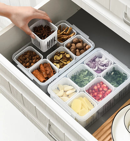 Refrigerator Storage Box – 4/6 Grid Clear Crisper for Fruits, Vegetables & Meat