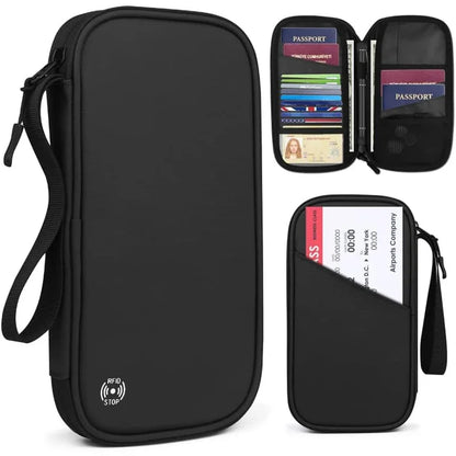 Family Travel Passport Cover Wallet – Lightweight Oxford Document Organizer with Zipped Closure & Detachable Wrist Strap for Men & Women