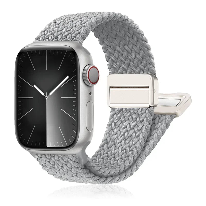 Braided Nylon Magnetic Apple Watch Band – Adjustable Sport Loop Strap for iWatch Series SE 6–10 & Ultra 2 (38mm–49mm)