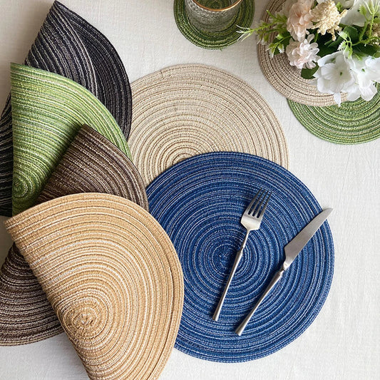 4pcs Round Woven Ramie Table Mats – Non-Slip Placemats for Dining, Bowls, Cups, and Kitchen Use