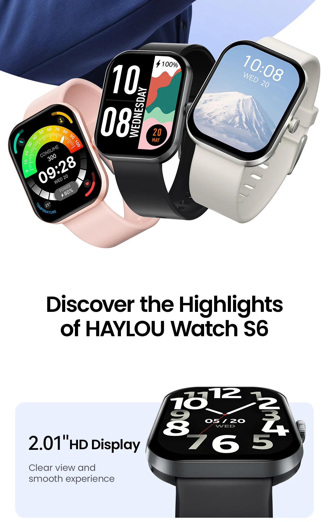 HAYLOU Watch S6 Smartwatch — 2.01" HD Display, Bluetooth Voice Calls, IP68 Waterproof Fitness Tracker