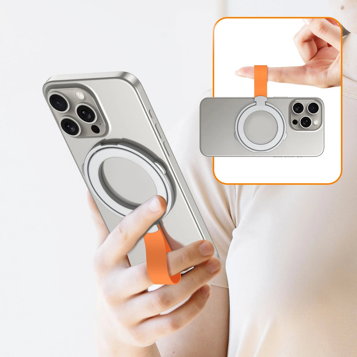 MagSafe Metal Strong Magnetic Suction Phone Holder - 360° Rotating, Folding Ring, Alloy, Portable & Universal Desktop Stand