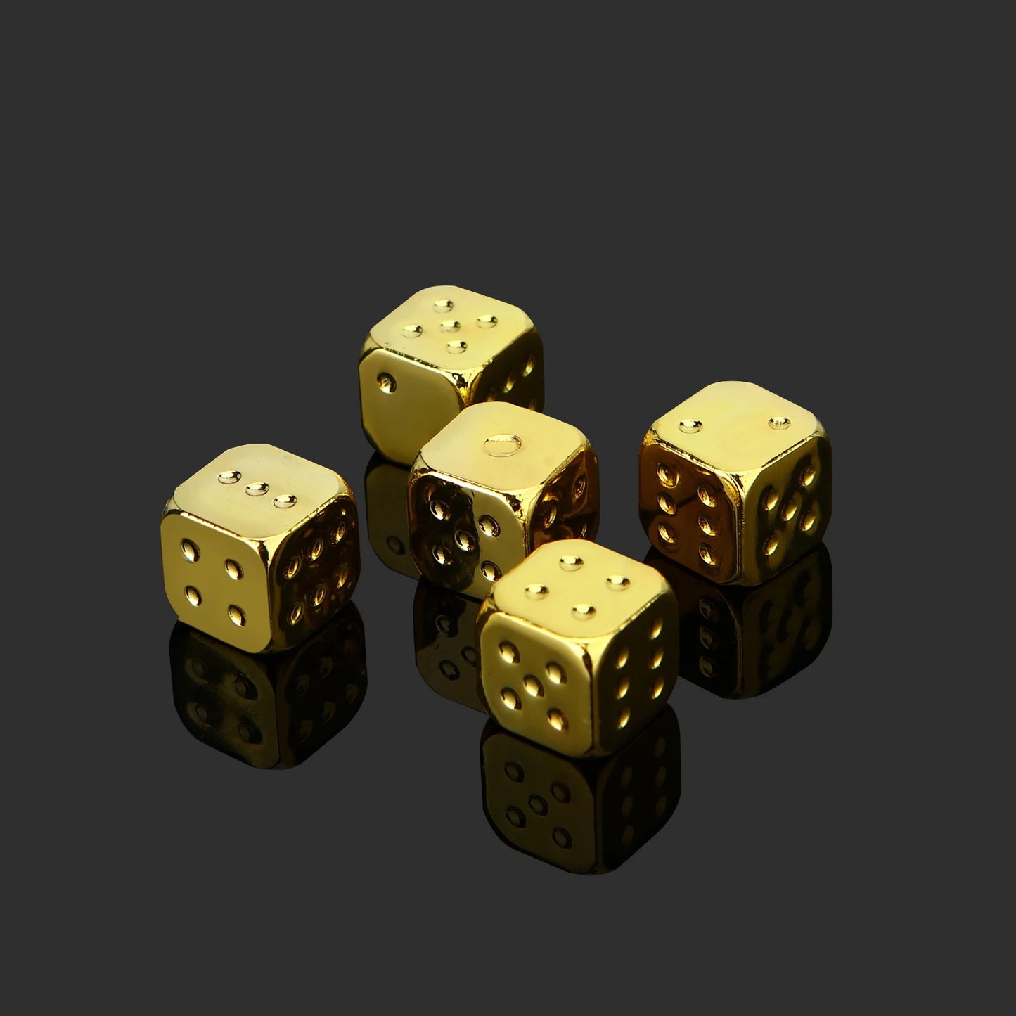 5PCS Metal Dice Set – Golden, Silver, Bronze 6-Sided Game Dice for Board Games, 13mm Decider Accessories