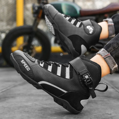 2024 New Motorcycle Boots for Men – Leather, Breathable, Anti-Slip, Wear-Resistant Racing Ankle Boots for Riders