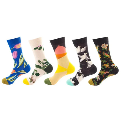 Men's Cotton Dress Socks 5-Pair Pack - Funny Casual Novelty Crew Socks Gift Set