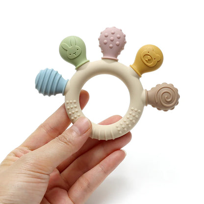 Multicolor Silicone Baby Teething Ring – Handheld Teether Toy for 0-12 Months, Chew Beads Sensory Gum Relief Soother