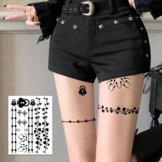 Realistic Temporary Tattoos – Long-Lasting Vine & Spade Arm/Leg Bands, Fashion Neck Sticker, Scar Cover & Vibrant Fake Body Art