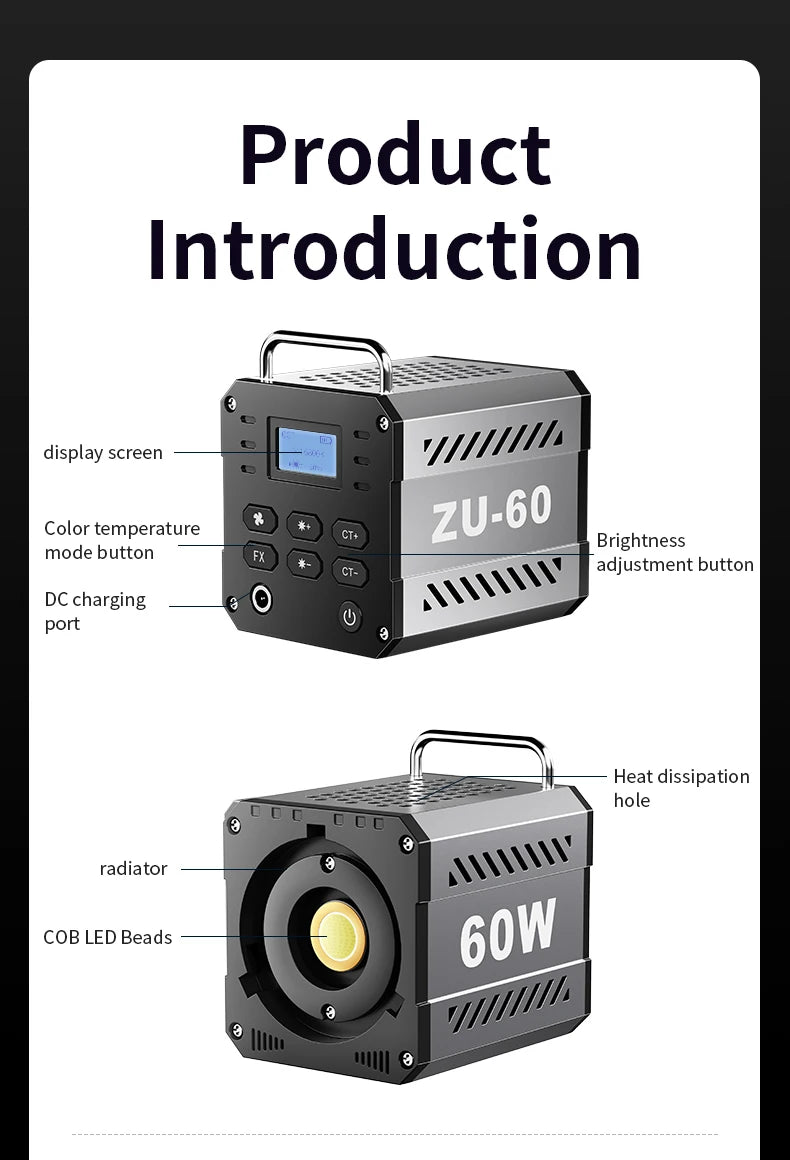 LED Fill Light Handheld COB Photography Light - Dual Color, Gentle Light for Outdoor Shooting, YouTube, TikTok, Vlog with Remote Rocker