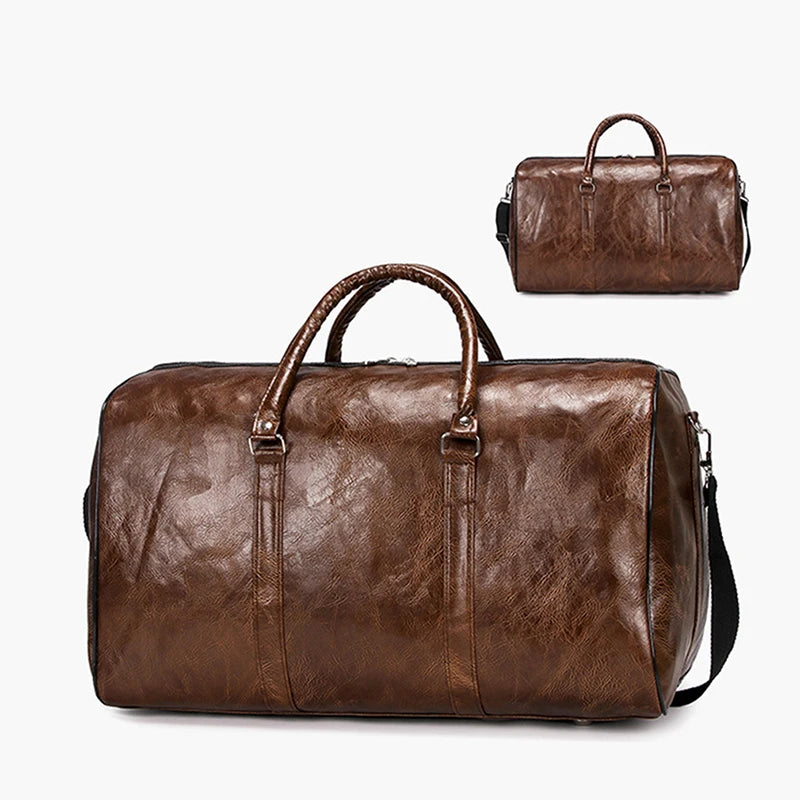 Leather Travel Duffle Bag – Large Fitness & Luggage Shoulder Bag for Men, Black PU Fashion Zipper Handbag