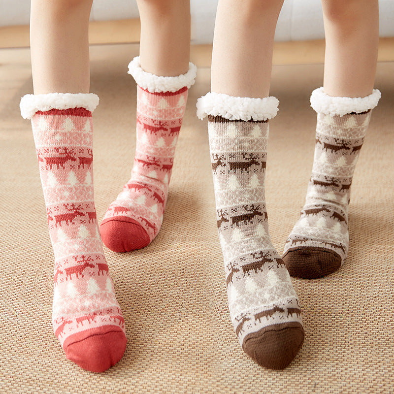 Women’s Winter Plush Socks – Soft Fuzzy Non-Slip Floor Slippers with Penguin, Deer, Elk & Bear, Cozy Christmas Gift