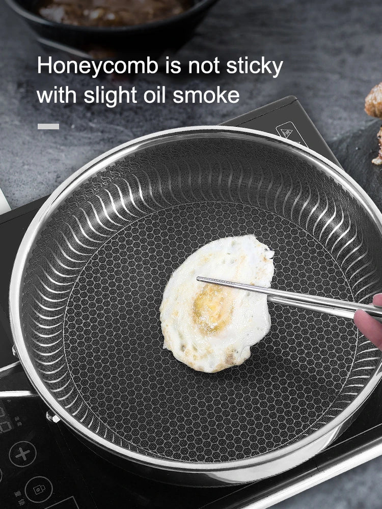 Tri-Ply 316 Stainless Steel Frying Pan – Double-Sided Honeycomb Wok Skillet for All Stoves