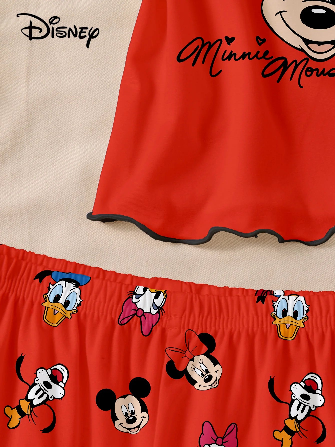 Women’s Disney Mickey & Minnie Pajama Set - Cute Cartoon Strap Top & Shorts Home Sleepwear