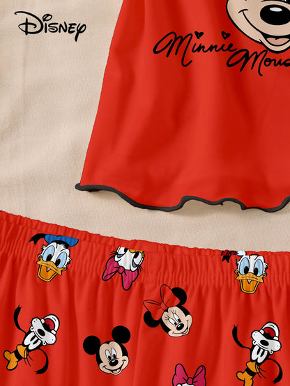 Women’s Disney Mickey & Minnie Pajama Set - Cute Cartoon Strap Top & Shorts Home Sleepwear