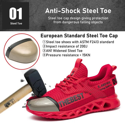 Steel Toe Safety Shoes for Men & Women – Lightweight Puncture-Proof Work Sneakers, Unisex Construction Boots