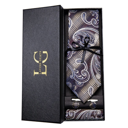 Hi-Tie Luxury Paisley Teal Green Tie Set - Men’s Classic Necktie with Handkerchief & Cufflinks Gift Box for Wedding & Formal Wear