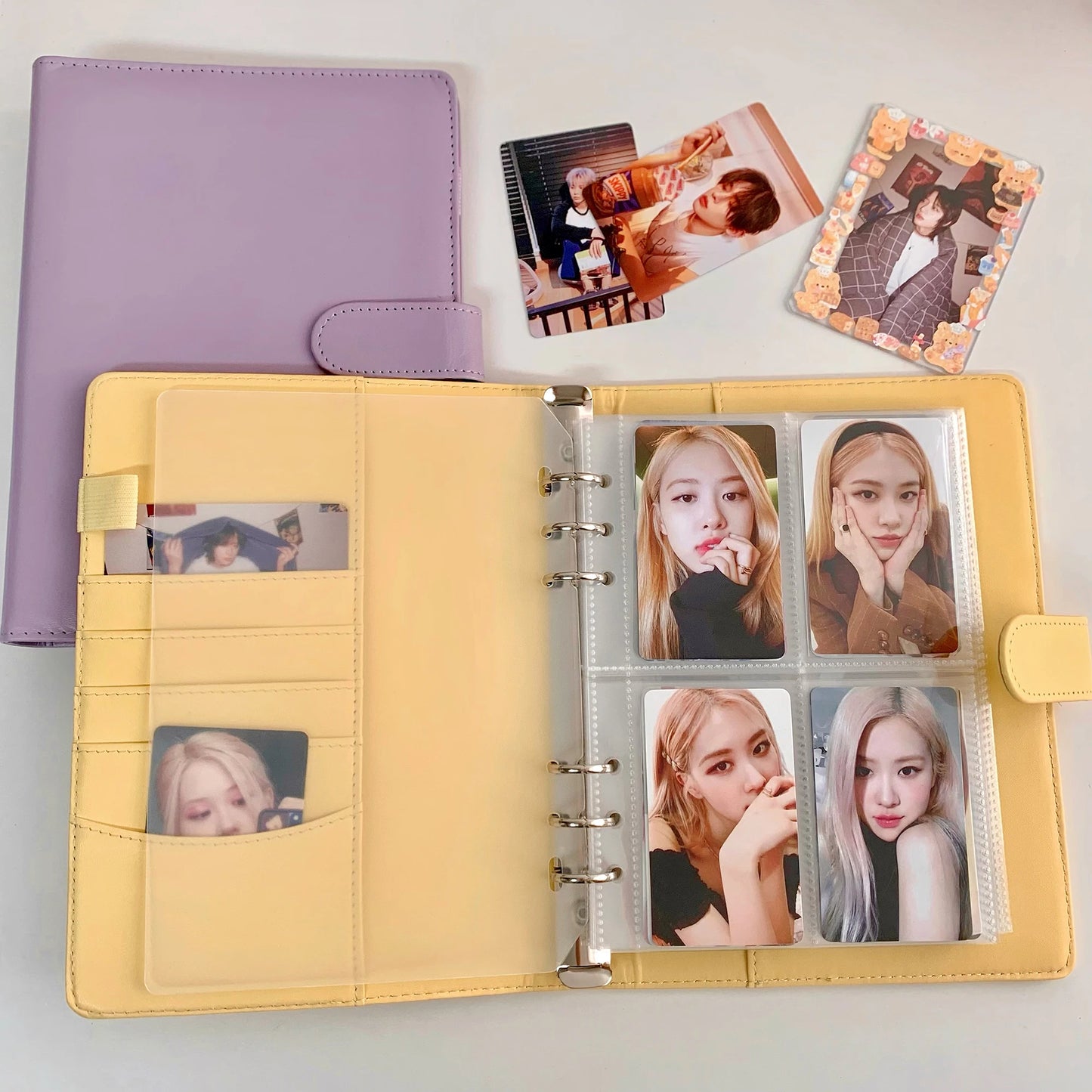 Candy Color A5 PU Leather Binder – Cute Kpop Photocard Album & Loose-Leaf Photo Card Storage Book
