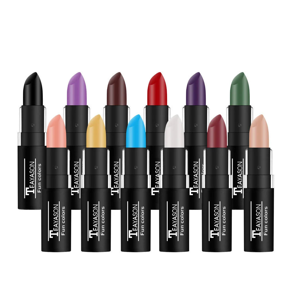 12 Color Matte Lipstick Set - Waterproof Long Lasting Lip Gloss Makeup in Black Blue Purple & Red Shades