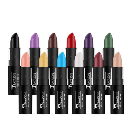 12 Color Matte Lipstick Set - Waterproof Long Lasting Lip Gloss Makeup in Black Blue Purple & Red Shades