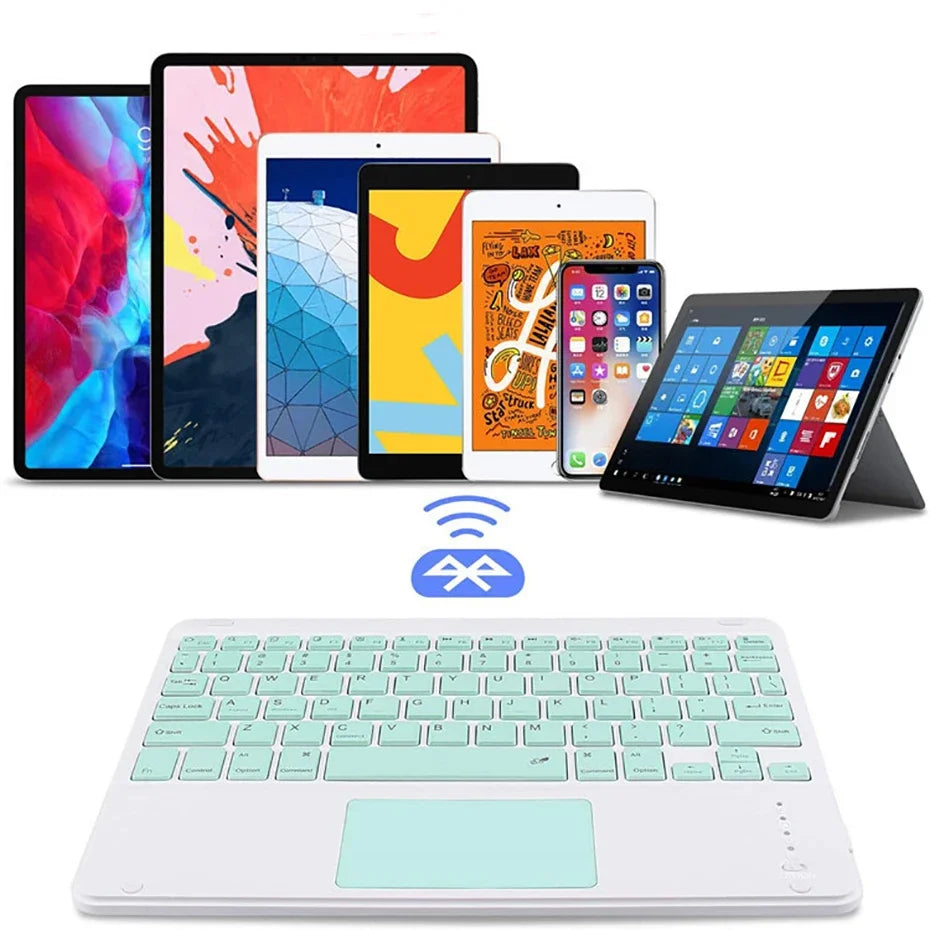 Spanish/English 10-Inch Bluetooth Keyboard – Wireless Rechargeable Universal Keyboard for iPad Air, Pro, Phone, Tablet, Laptop