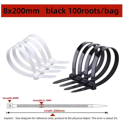 100PCS Nylon Cable Ties - Self-Locking Adjustable Wire Zip Ties for Home Office Cable Management