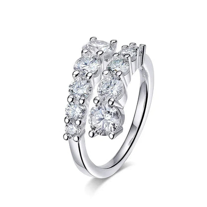 Smyoue 10-Gem Moissanite Ring for Women — Sparkling Lab-Created Diamond Wedding Band, 925 Sterling Silver Jewelry