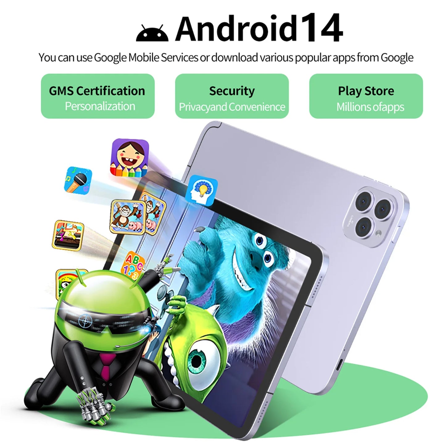 11″ Android 14 Tablet — Octa-Core, 12GB RAM + 128GB ROM, 4G/5G Phone Call, WiFi, Bluetooth, 7000mAh