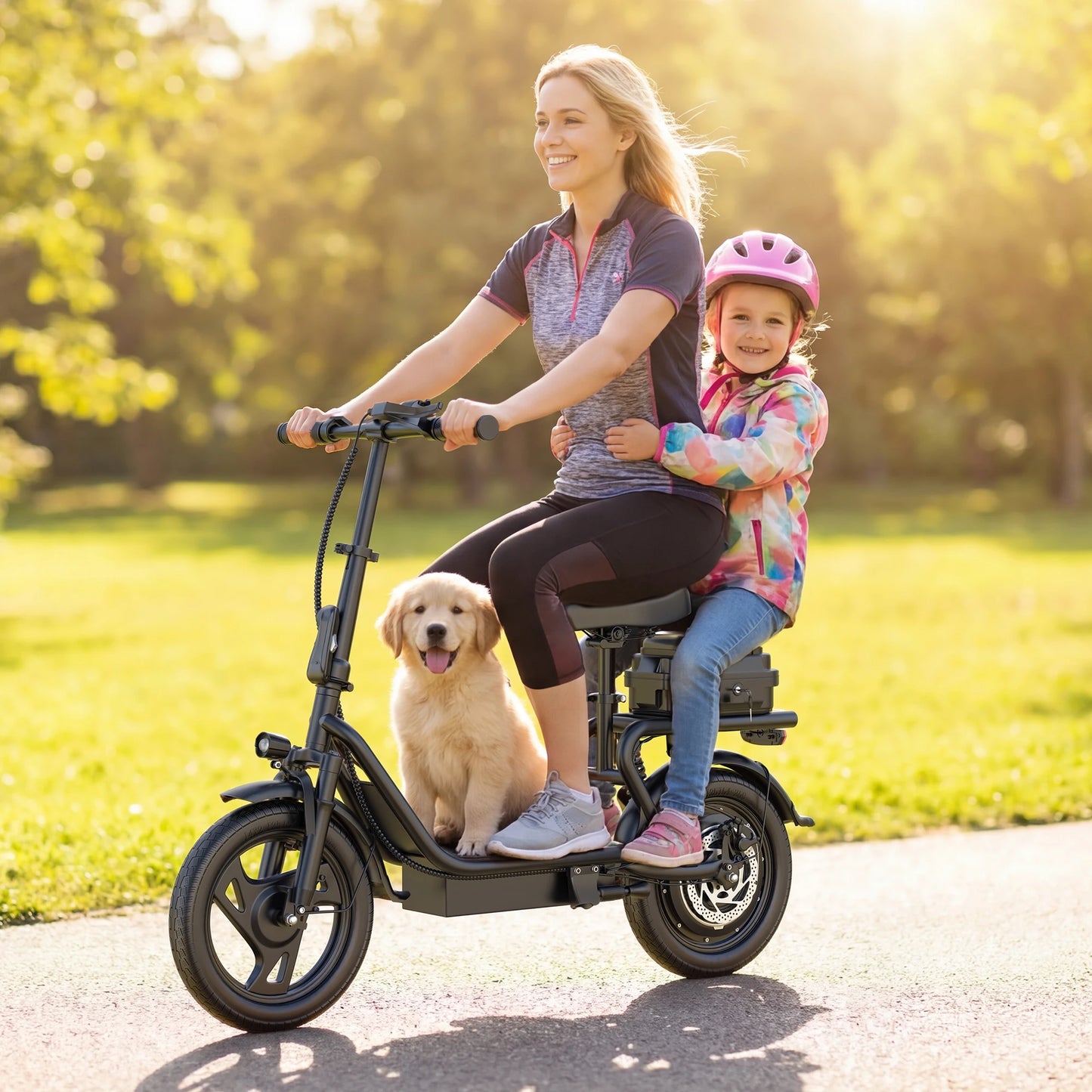 Folding Electric Scooter with Seat - 500W Motor, 48V 10.4Ah Battery, 14-Inch Tires, Commuter E-Scooter