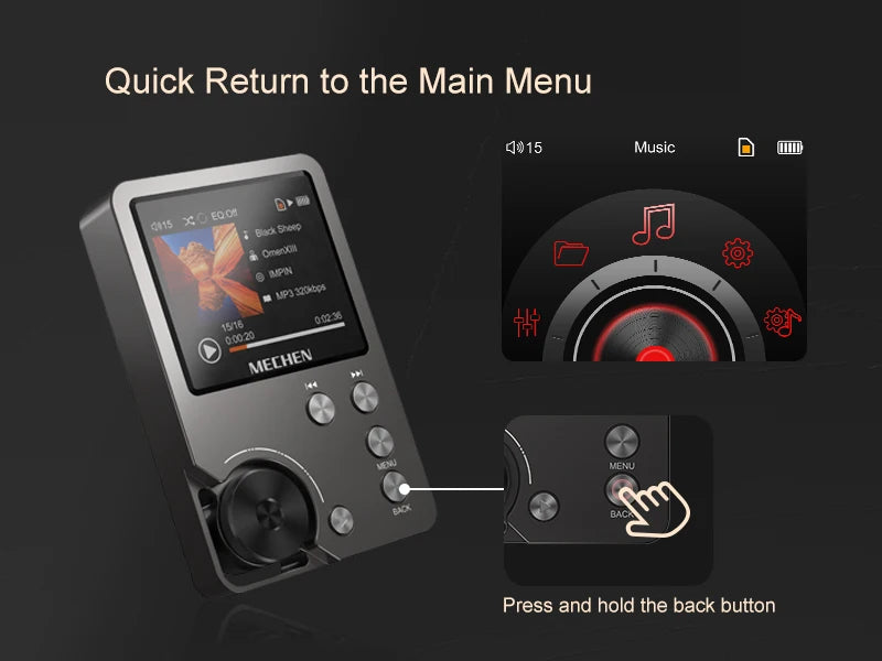 MECHEN M30 Lossless MP3 Player - HiFi Sound, 64GB Memory Card, Expandable Up to 256GB