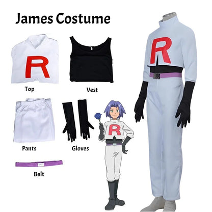 Anime Jessie & James Cosplay Costume – Team Rocket Full Set for Men & Women, Halloween Outfit