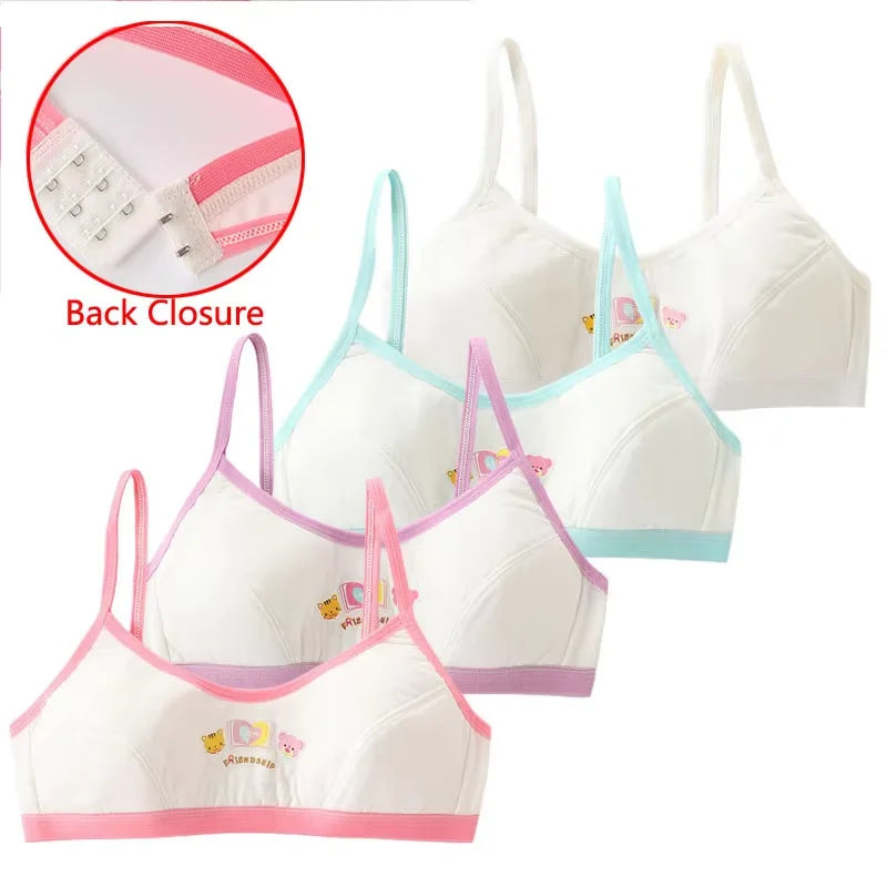 4Pcs Girls Cotton Training Bra Set - Wireless Puberty Underwear Vest Camisole for Kids & Teenage Girls